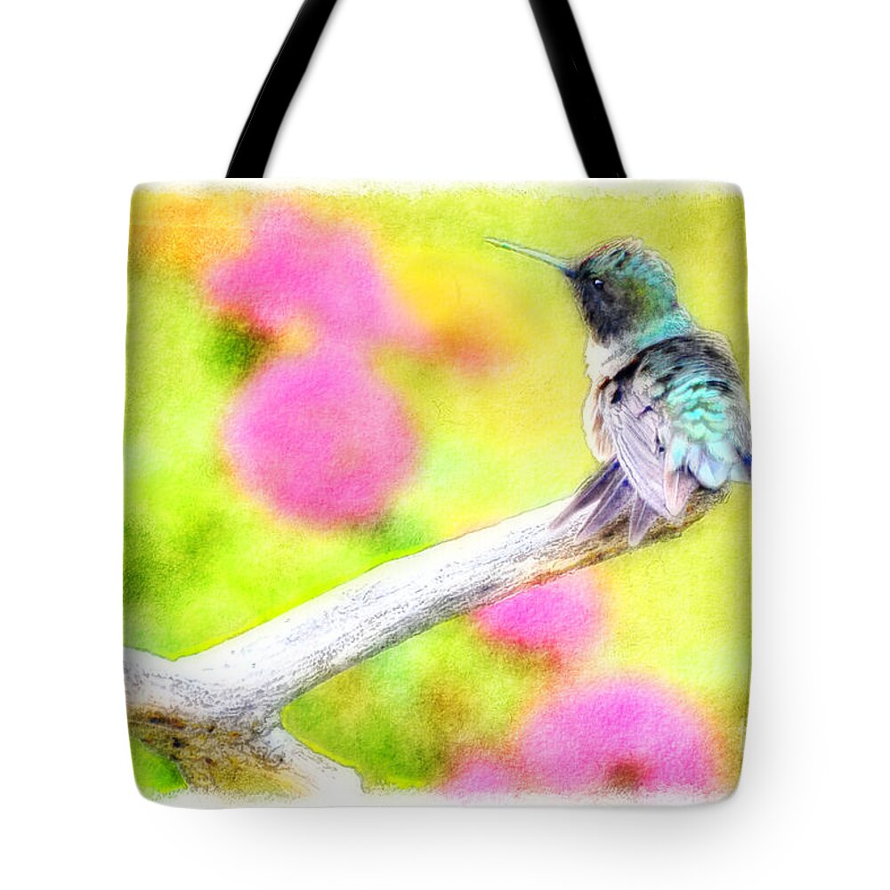Nature Tote Bag featuring the photograph Ruffled Hummingbird - Digital Paint 3 by Debbie Portwood