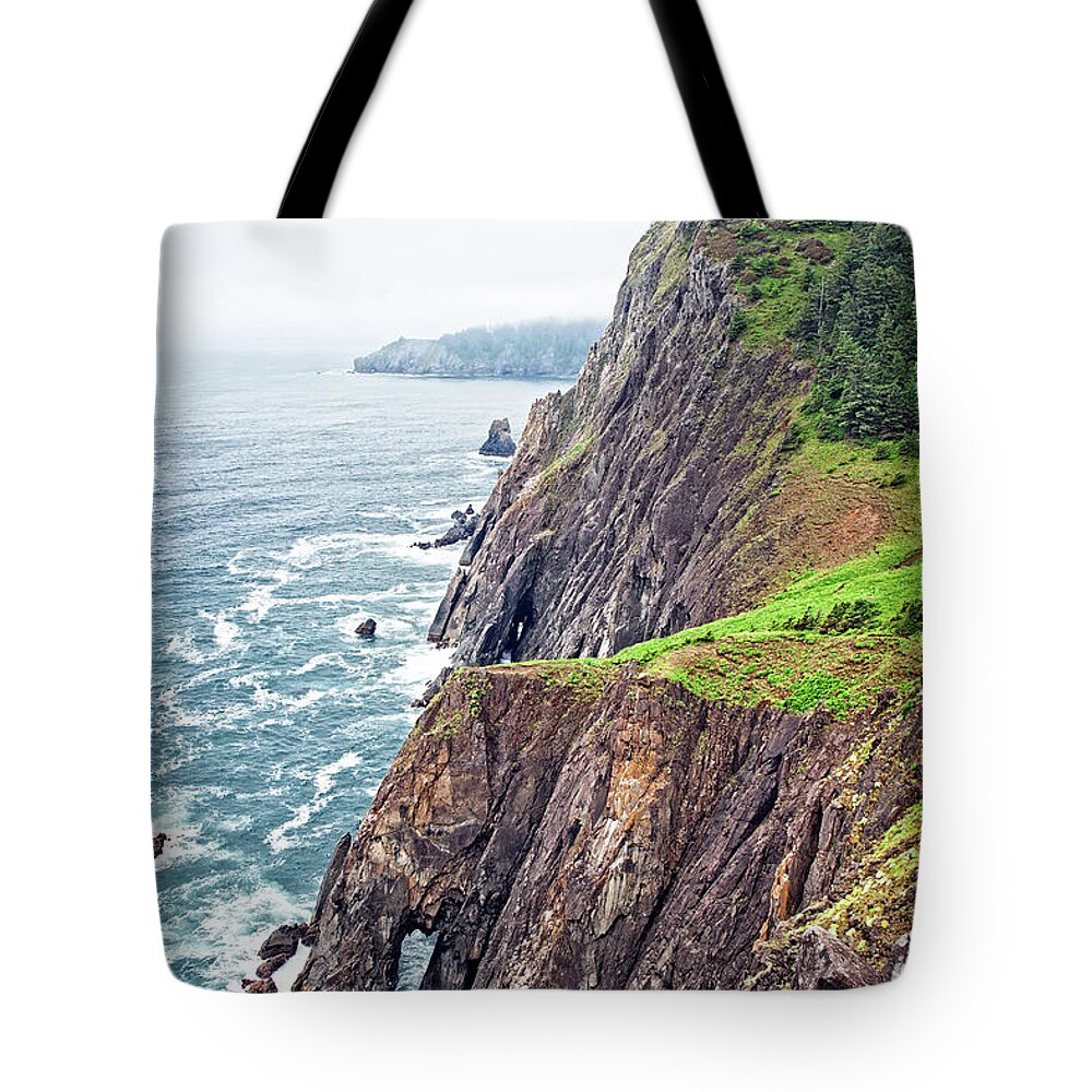 Ocean Tote Bag featuring the photograph Rugged Oregon Coast on a Foggy Day by Lincoln Rogers