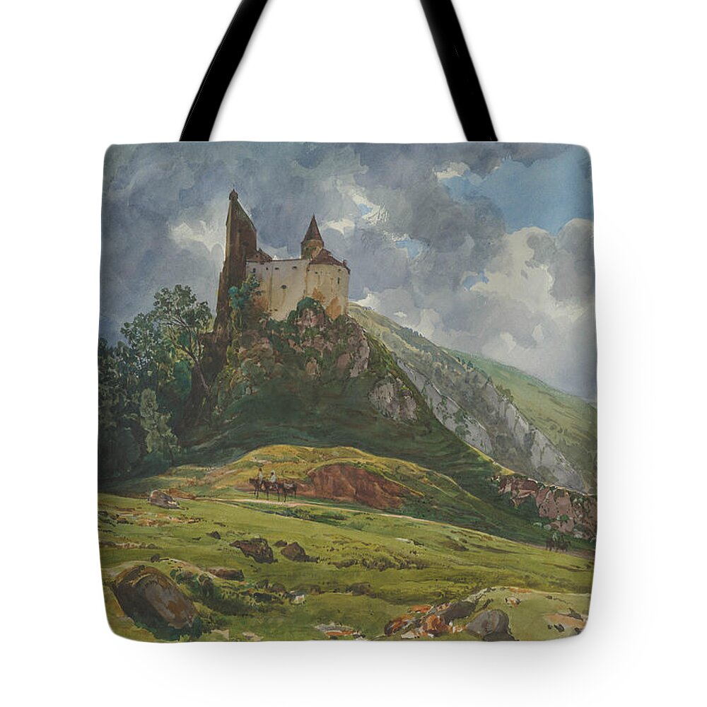 19th Century Art Tote Bag featuring the drawing Ruin of Burg Schachenstein at Thorl in Styria by Thomas Ender