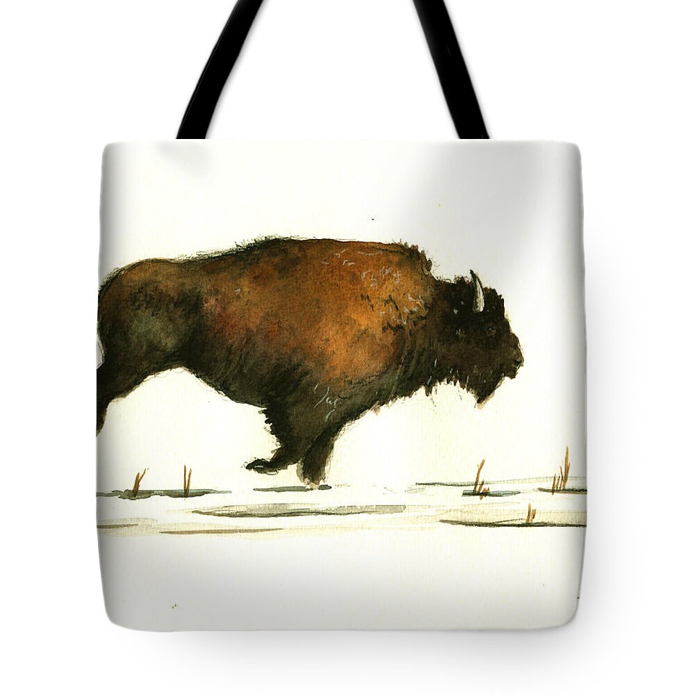 American Buffalo Tote Bag featuring the painting Running buffalo by Juan Bosco