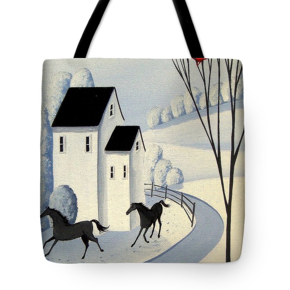 Folk Art Tote Bag featuring the painting Running Circles by Debbie Criswell