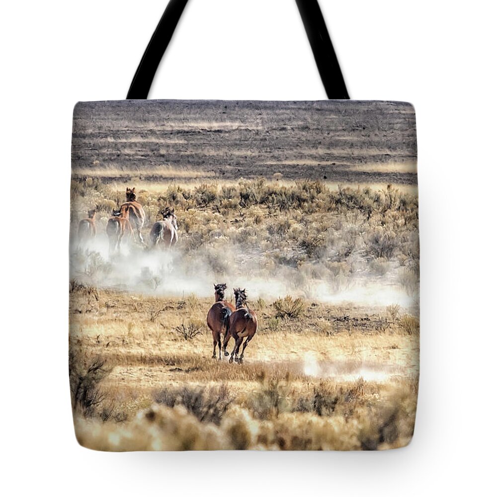 Mustangs Tote Bag featuring the photograph Running Mustangs, No. 3 by Belinda Greb