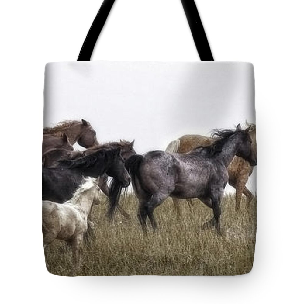 Horses Tote Bag featuring the photograph Running on November's Wind by Amanda Smith