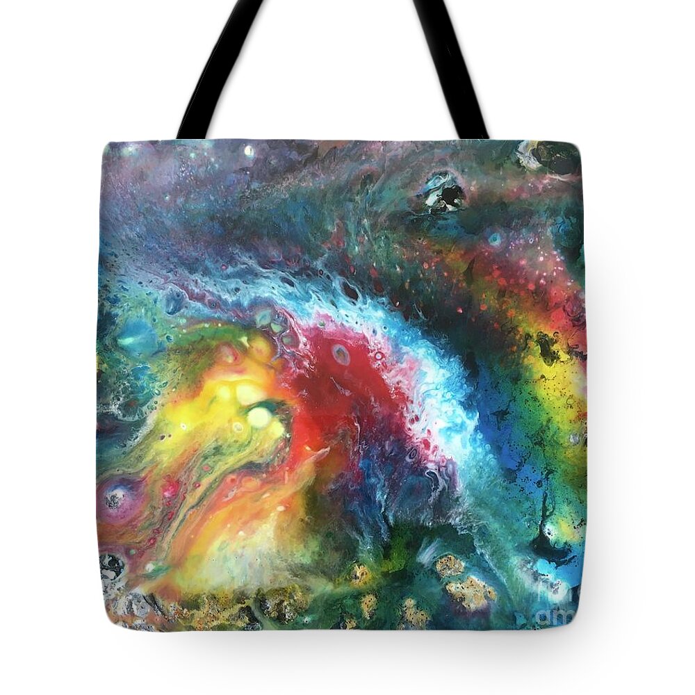 Original Resin Painting Tote Bag featuring the painting Colors Of Space  by Maria Karlosak