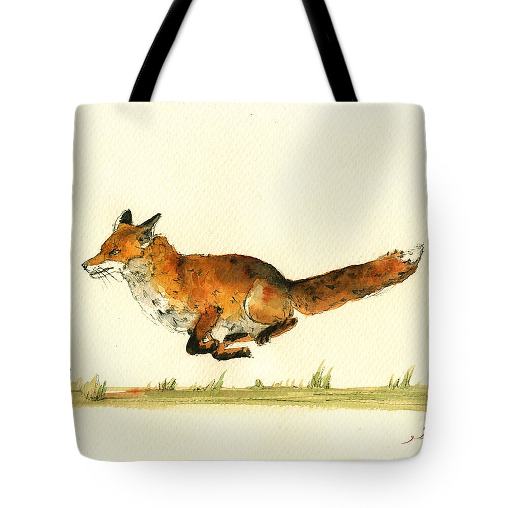 Red Fox Art Wall Tote Bag featuring the painting Running red fox by Juan Bosco