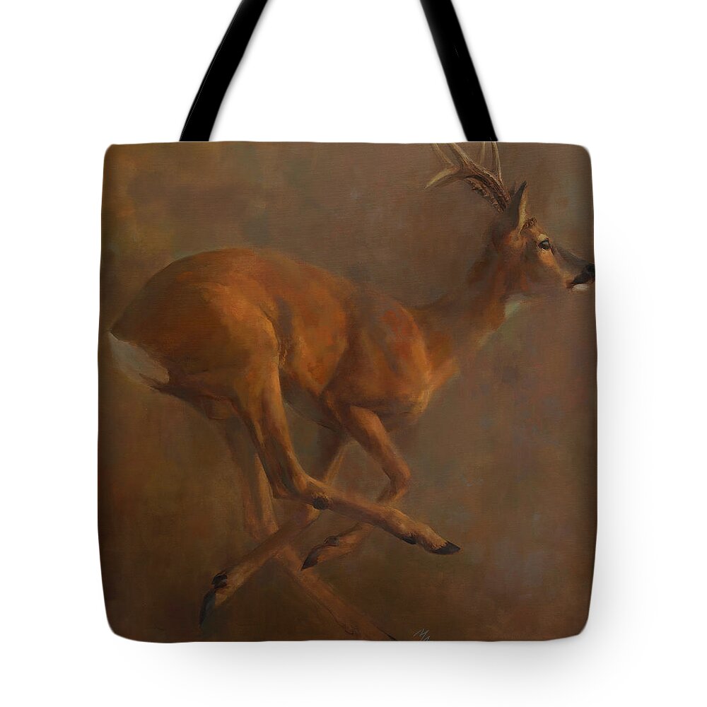 Running Roe Tote Bag featuring the painting Running Roe by Attila Meszlenyi