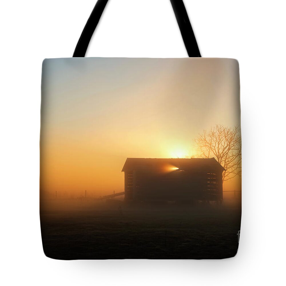 Rural Building Tote Bag featuring the photograph Rural Building at Dawn by David Arment