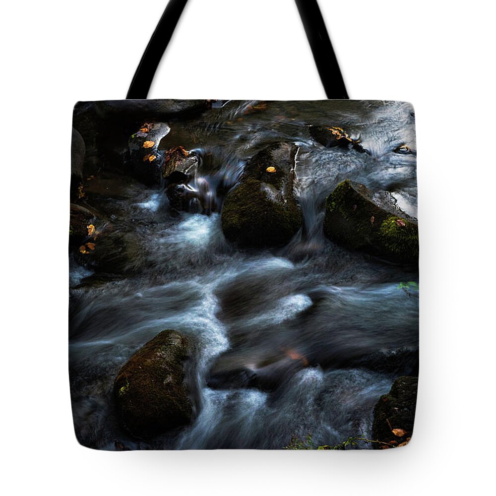 Rocks Tote Bag featuring the photograph Rushing Stream by Norman Reid