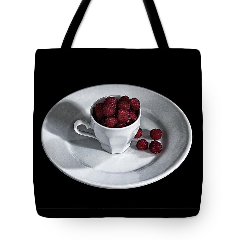 Raspberries Tote Bag featuring the photograph Ruspberries in the cup - Livid Still-life by Raffaella Lunelli