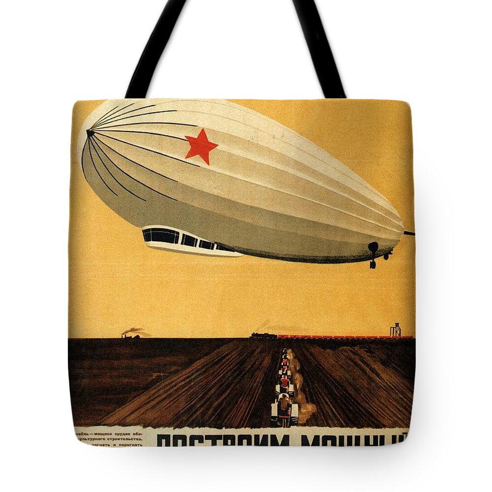 Airshow Tote Bag featuring the mixed media Russian Airshow Poster - Airship - Exposition poster - Retro travel Poster - Vintage Poster by Studio Grafiikka