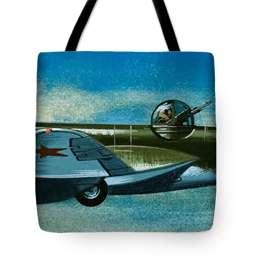 Russian Tupolev Bomber Tote Bag featuring the painting Russian Tupolev bomber by Wilf Hardy