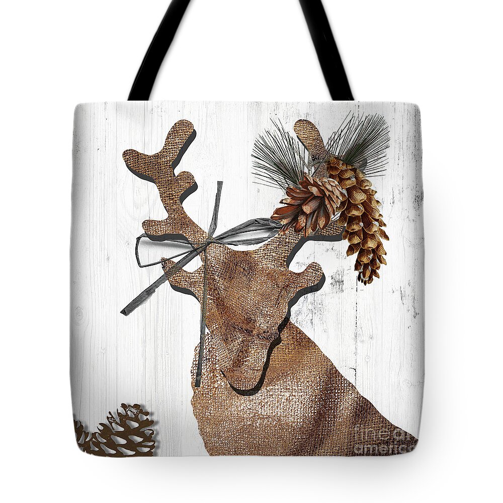 Deer Tote Bag featuring the painting Rustic Winter Deer by Mindy Sommers