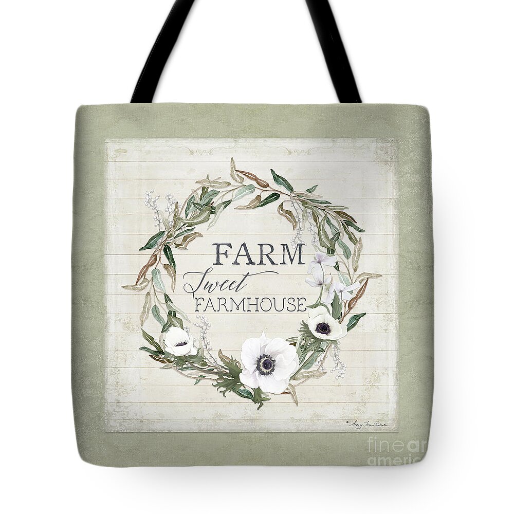  Tote Bag featuring the painting Rustic Farm Sweet Farmhouse Shiplap Wood Boho Eucalyptus Wreath N Anemone Floral by Audrey Jeanne Roberts