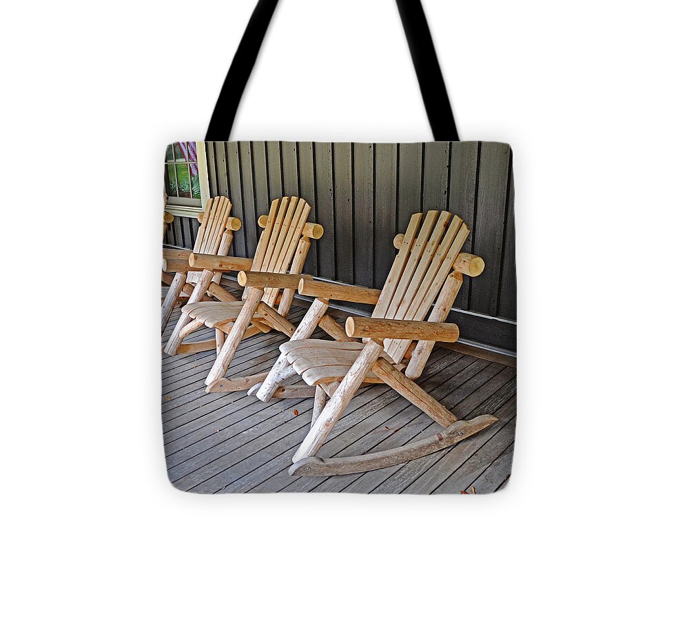 Rockers Tote Bag featuring the photograph Rustic Rockers by Linda Brown