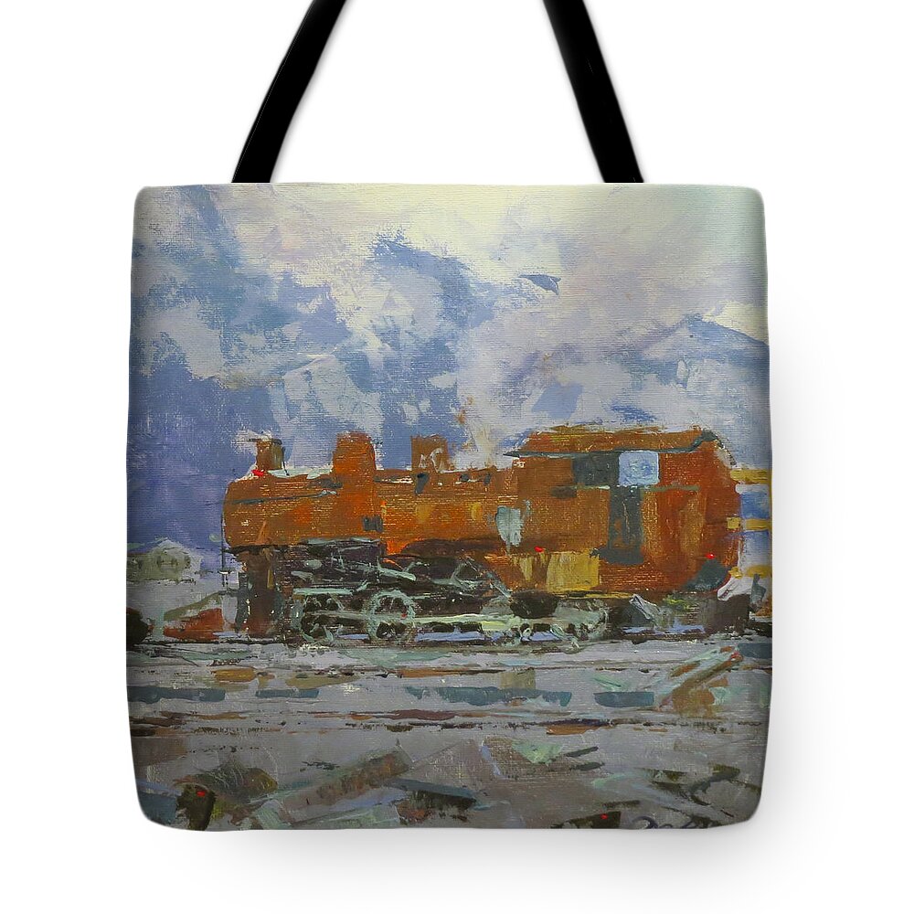 Steam Locomotive Tote Bag featuring the painting Rusty Loco by David Gilmore