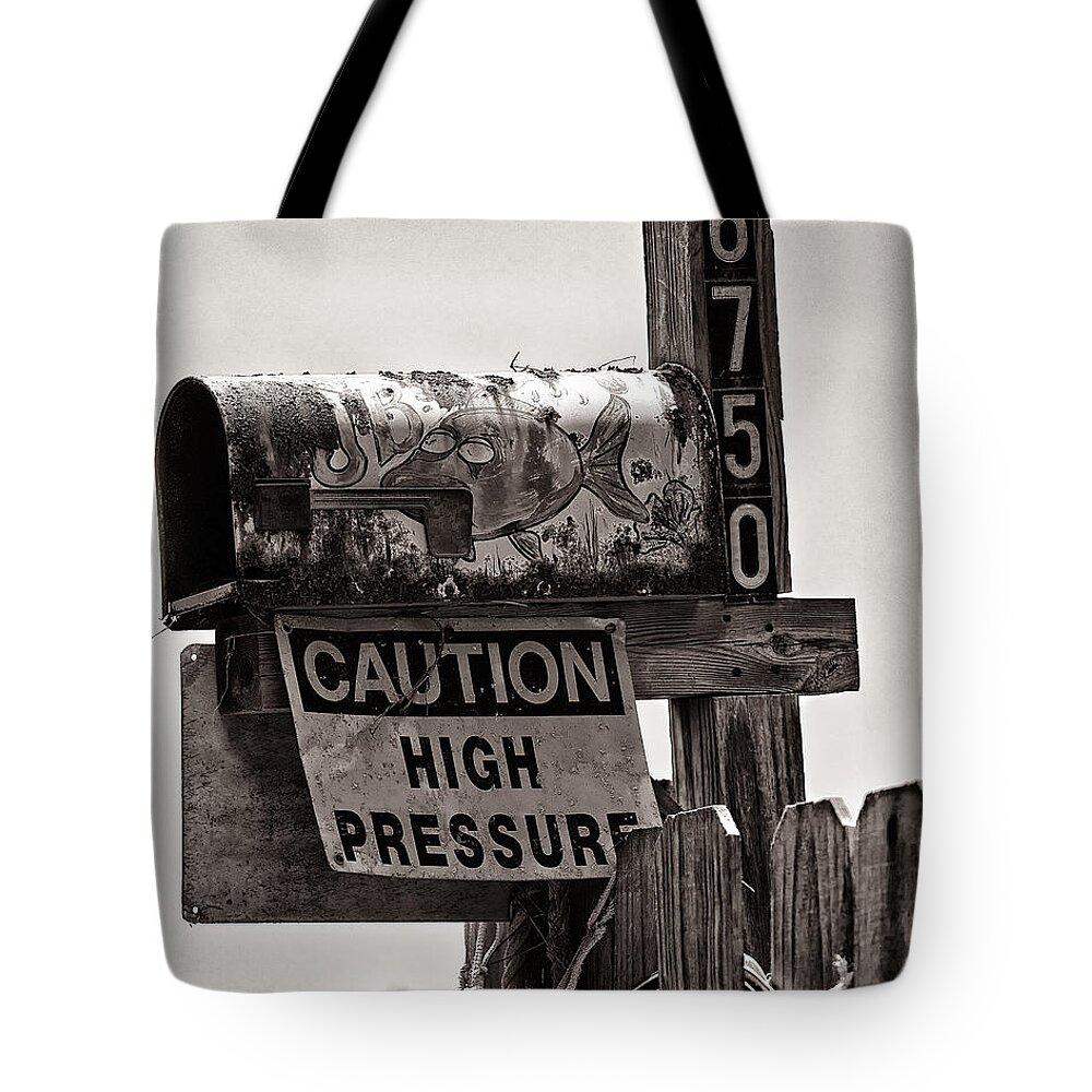 Mailbox Tote Bag featuring the photograph Rusty Mailbox - Sepia by Christopher Holmes