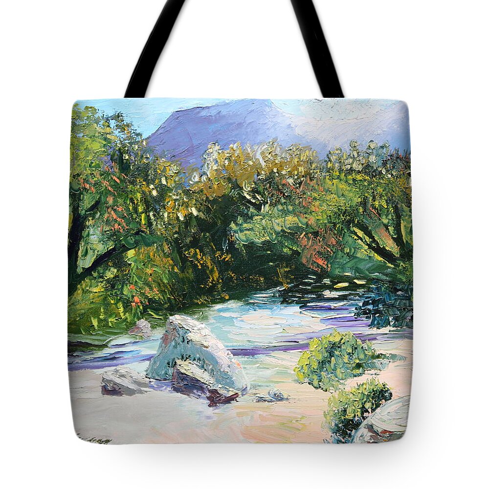 Landscape Tote Bag featuring the painting Sabino Canyon in the morning by Madeleine Shulman