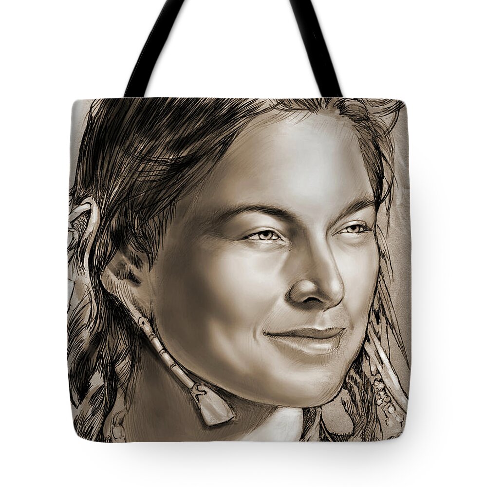 Sacagawea Tote Bag featuring the drawing Sacagawea 2 by Greg Joens