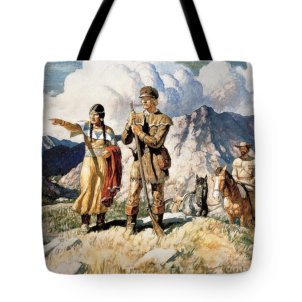 Sacagawea with Lewis and Clark during their expedition of 1804-06 Tote Bag  by Newell Convers Wyeth - Fine Art America