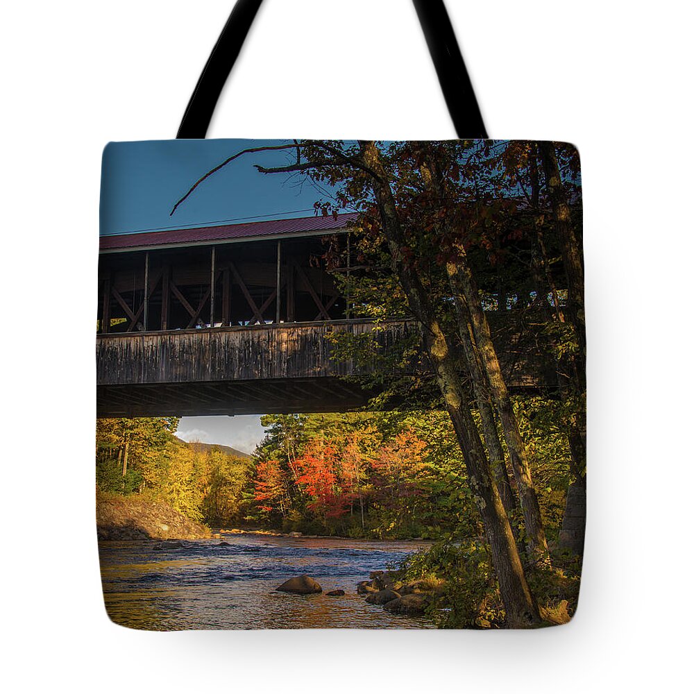 Covered Bridge Tote Bag featuring the photograph Saco River Covered Bridge by Tim Kathka