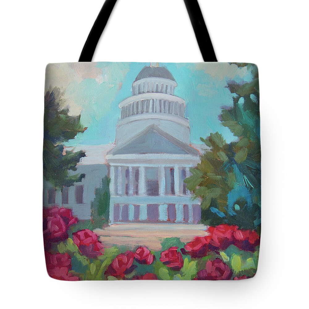 California Tote Bag featuring the painting Sacramento Capitol and Roses by Diane McClary