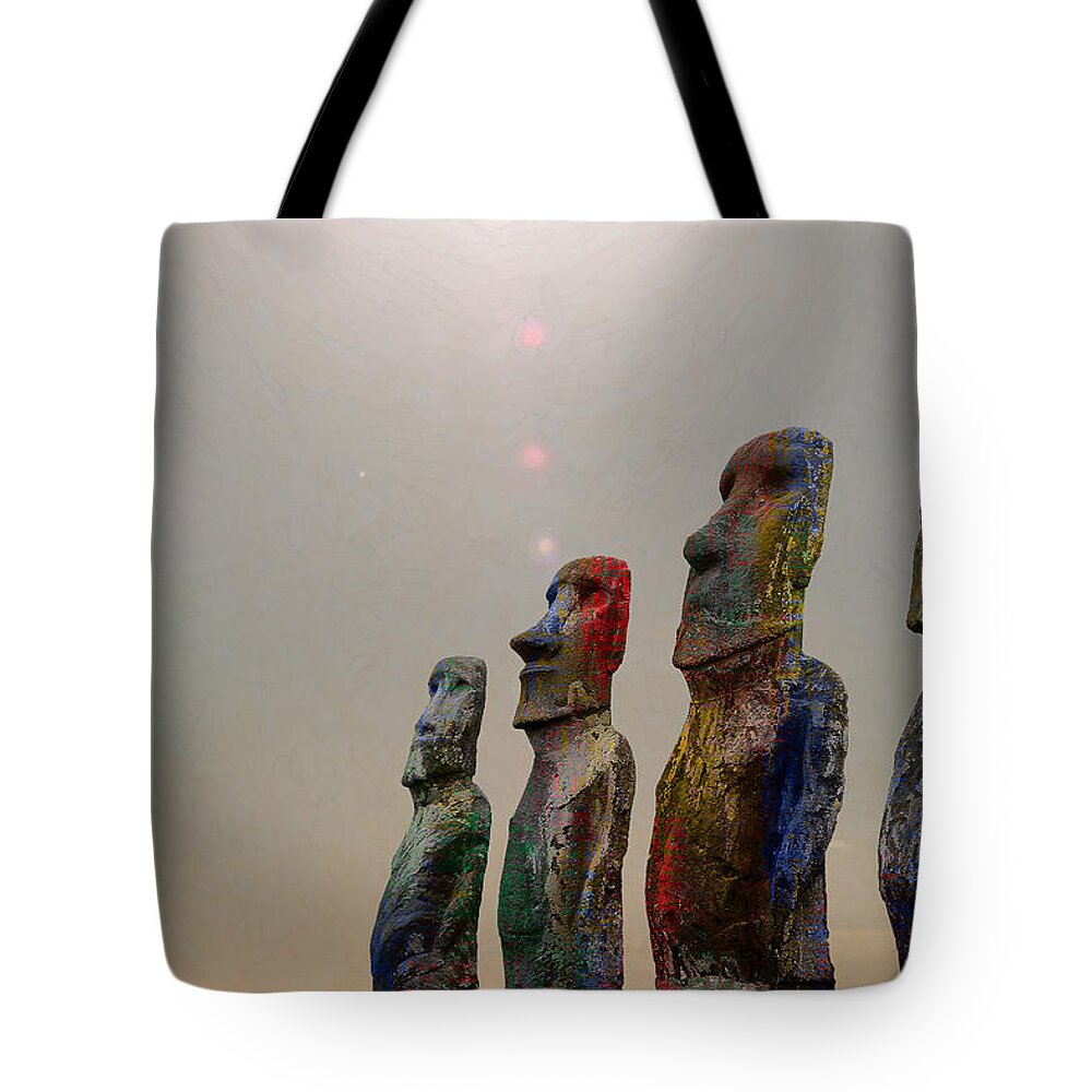 'sacred Places' Collection By Serge Averbukh Tote Bag featuring the digital art Sacred Places - Easter Island Rapa Nui Moai Figures by Serge Averbukh