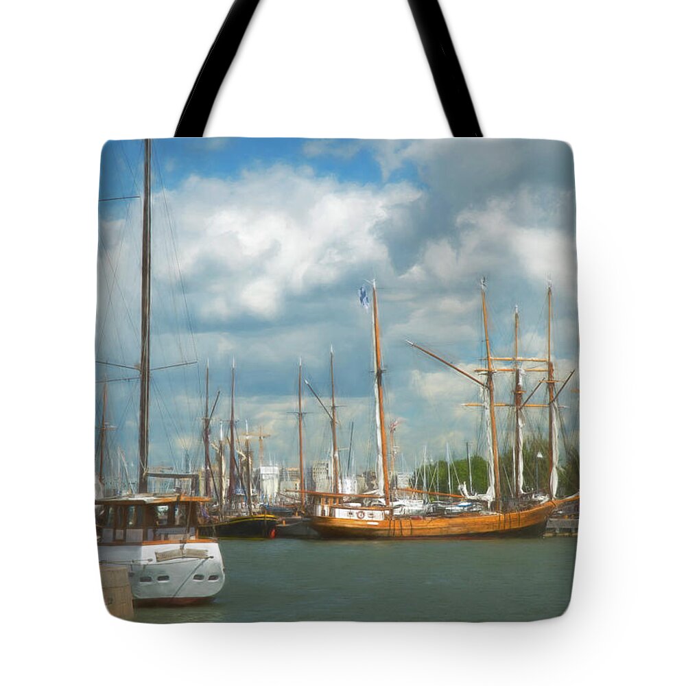 Helsinki; Finland; Harbor; Boats; Scandinavia; Europe Tote Bag featuring the digital art Safe Harbor by Mick Burkey