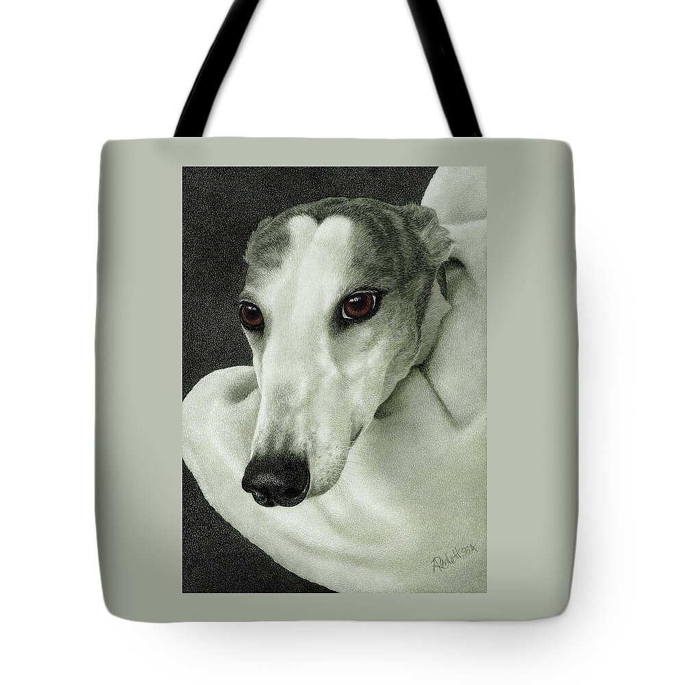 Greyhound Tote Bag featuring the drawing Safety by Ann Ranlett