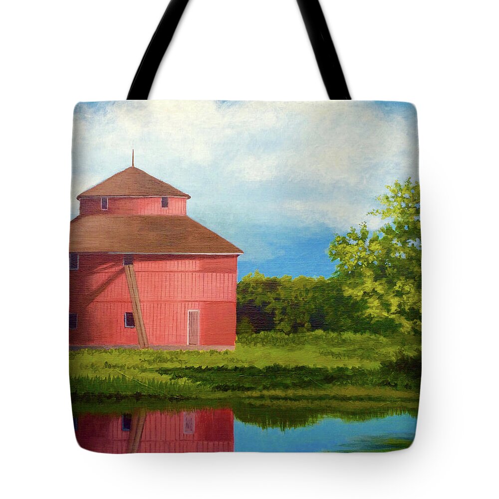 Art Tote Bag featuring the painting Saginaw Round Barn by Dustin Miller