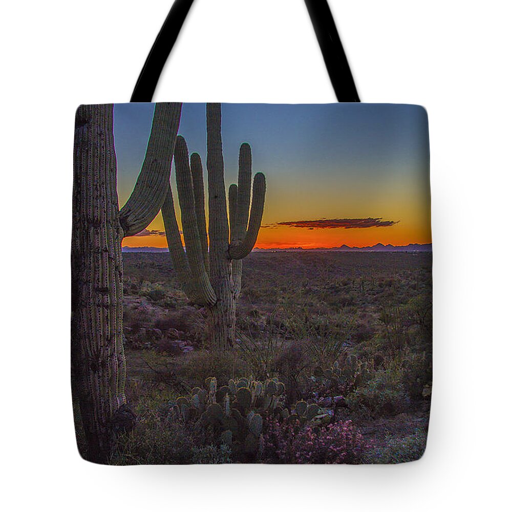 Saguaro Tote Bag featuring the photograph Saguaro Sunset by Doug Scrima