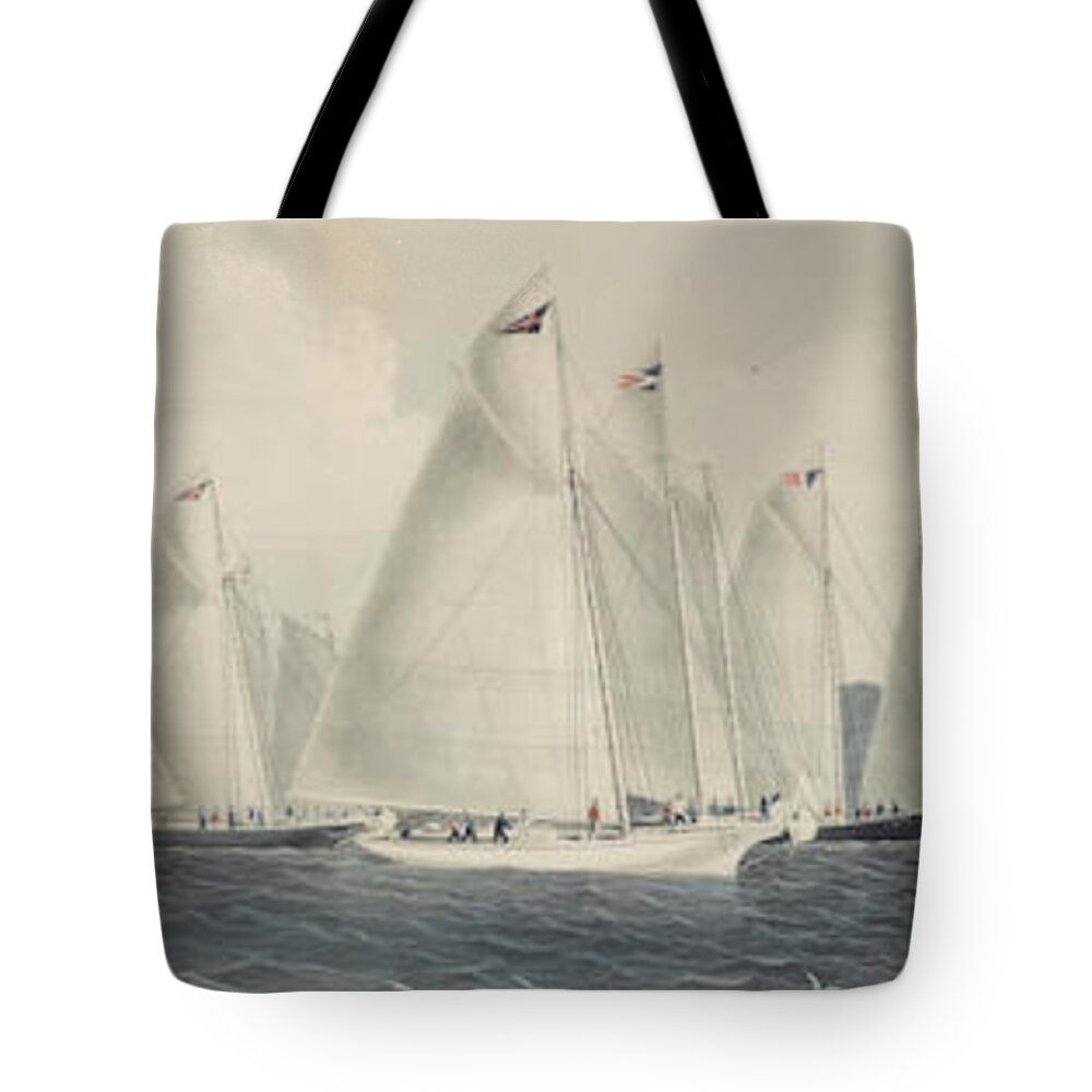 Sail Away By Currier & Ives Tote Bag featuring the painting sail away by Currier by MotionAge Designs