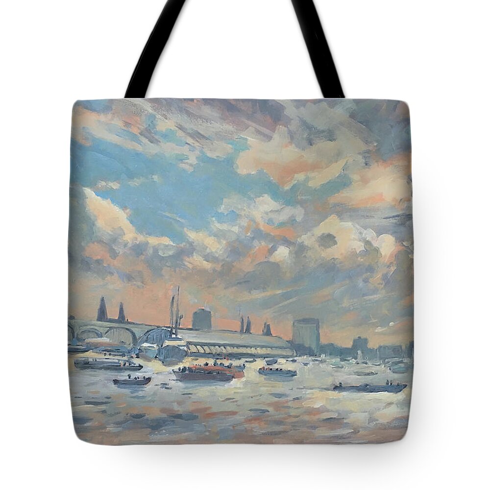 Sail Tote Bag featuring the painting Sail regatta on the IJ by Nop Briex