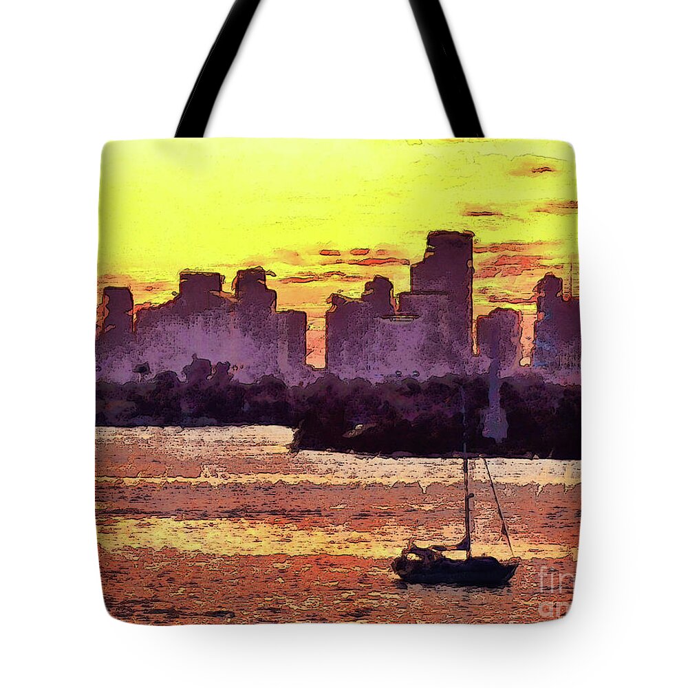 Miami Tote Bag featuring the photograph Sailboat Anchored For The Night by Phil Perkins