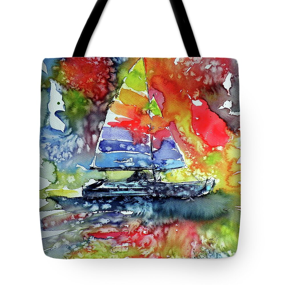 Sailboat Tote Bag featuring the painting Sailboat at sunset II by Kovacs Anna Brigitta