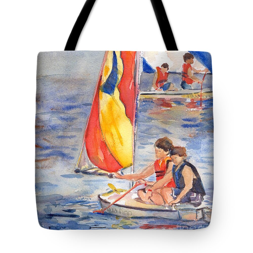 Sailboat Tote Bag featuring the painting Sailboat Painting In Watercolor by Maria Reichert