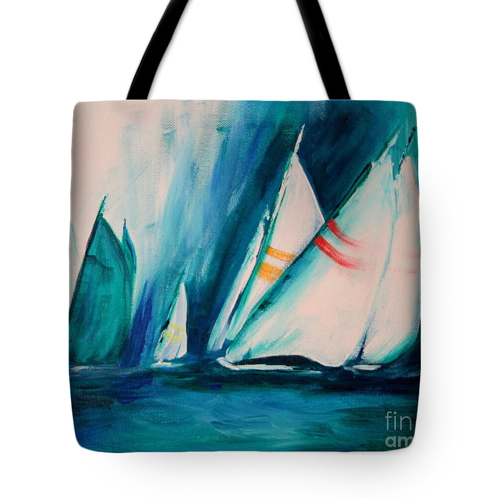 Sailboats And Abstract 2 Tote Bag featuring the painting Sailboat studies by Julie Lueders 