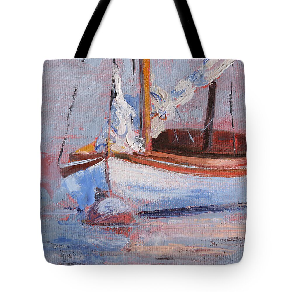 Seascape Tote Bag featuring the painting Sailboat Wisdom by Trina Teele