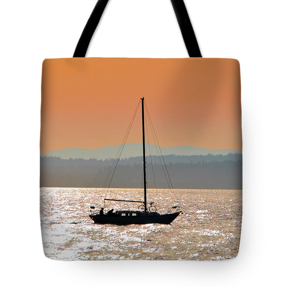 Landscape Tote Bag featuring the photograph Sailboat with Bike by Brian O'Kelly