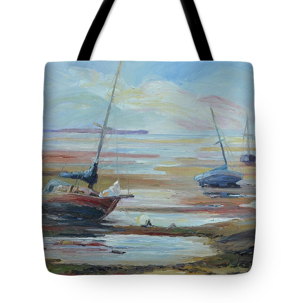 Summer Tote Bag featuring the painting Sailboats at Low Tide near Nelson, New Zealand by Barbara Pommerenke