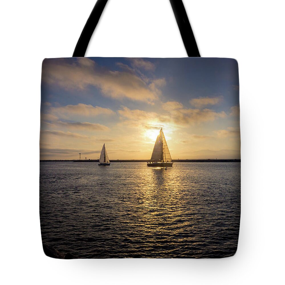Ballona Creek Tote Bag featuring the photograph Sailboats at Sunset by Andy Konieczny