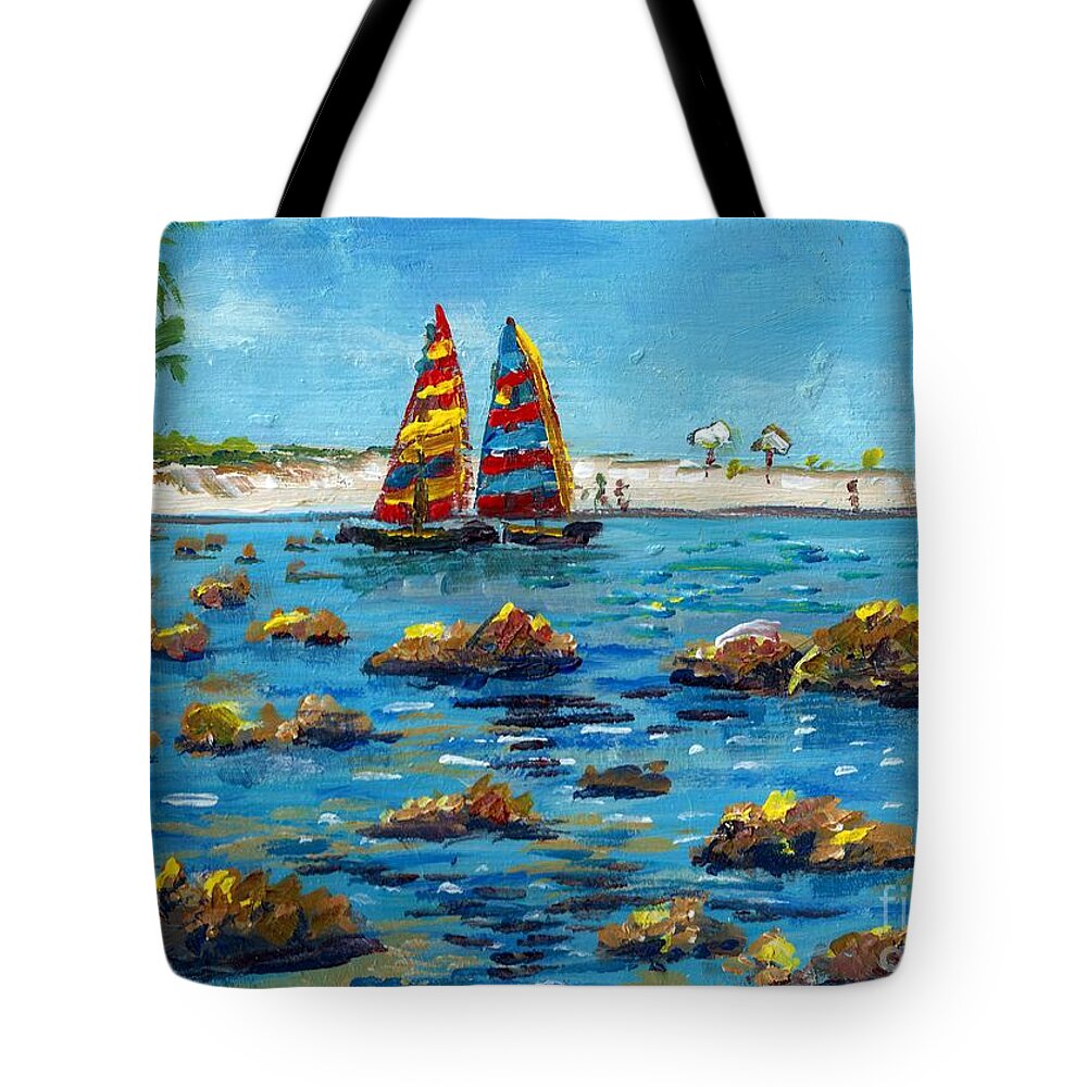 Siesta Key Beach Tote Bag featuring the painting Sailboats on Siesta Key by Lou Ann Bagnall