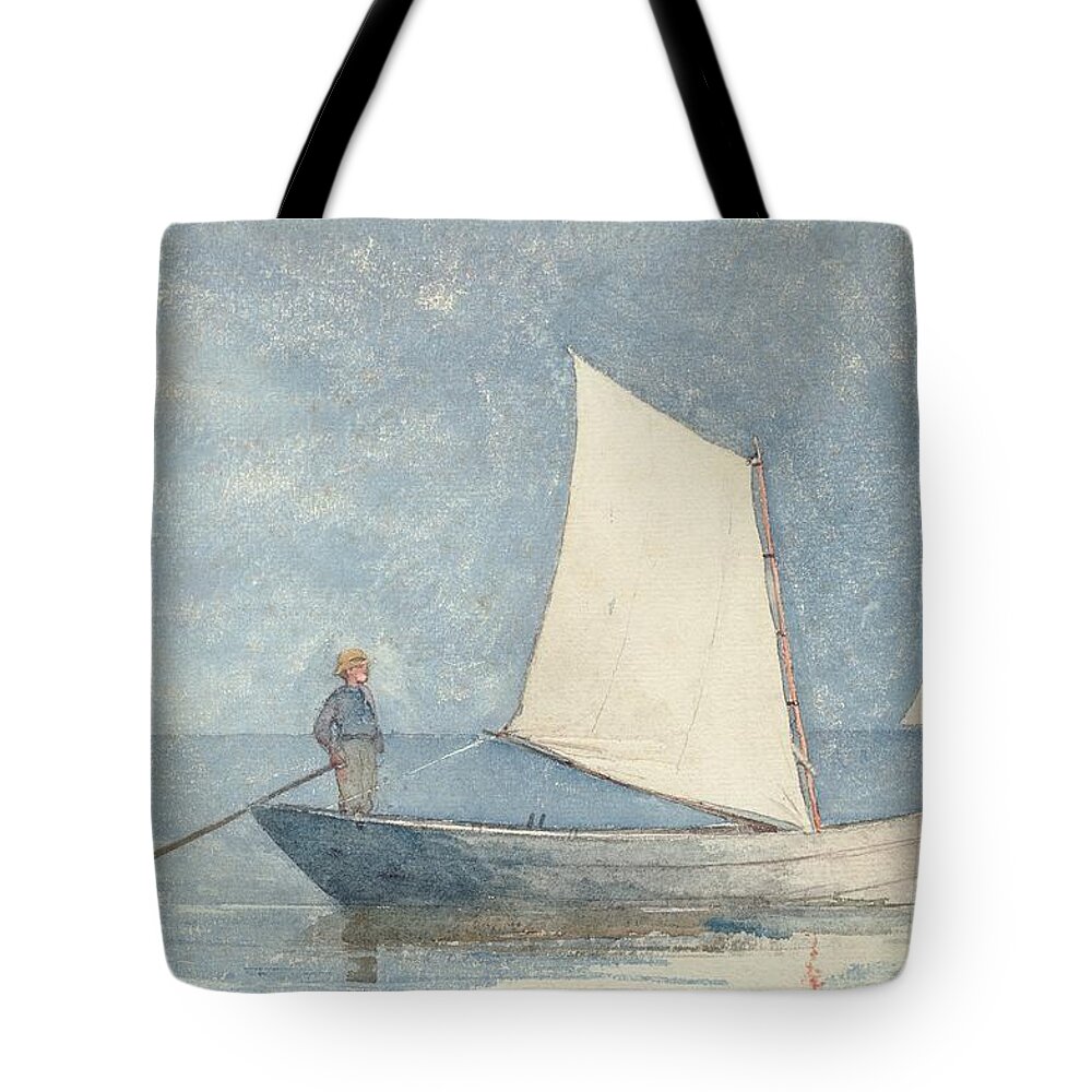 Boat Tote Bag featuring the painting Sailing a Dory by Winslow Homer