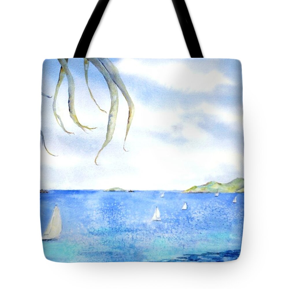 Caribbean Tote Bag featuring the painting Sailing Between the Islandsd by Diane Kirk