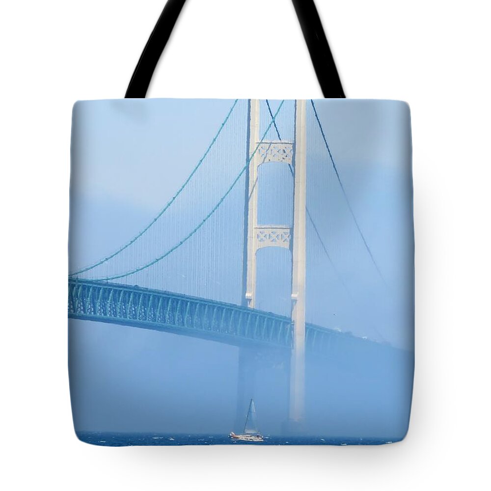 Michigan Tote Bag featuring the photograph Sailing in the Fog by Keith Stokes