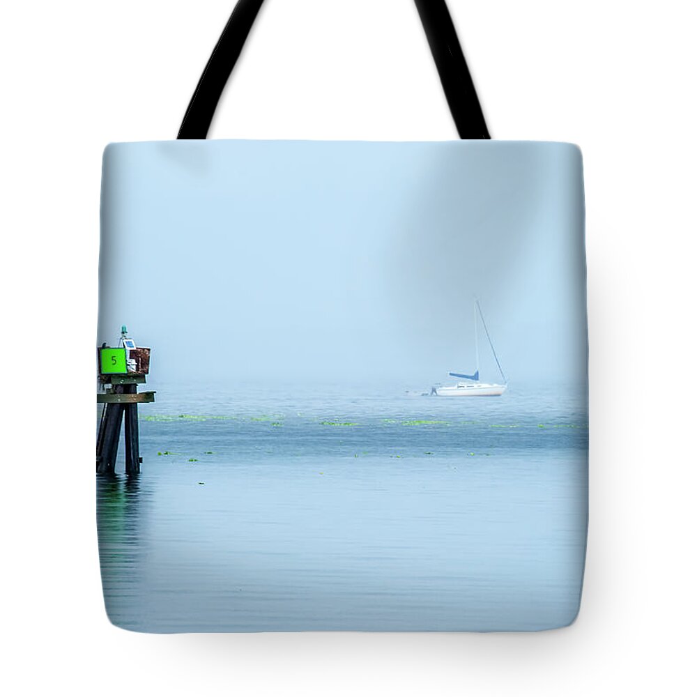 Lake Tote Bag featuring the photograph Sailing in the Rain by Pamela Williams