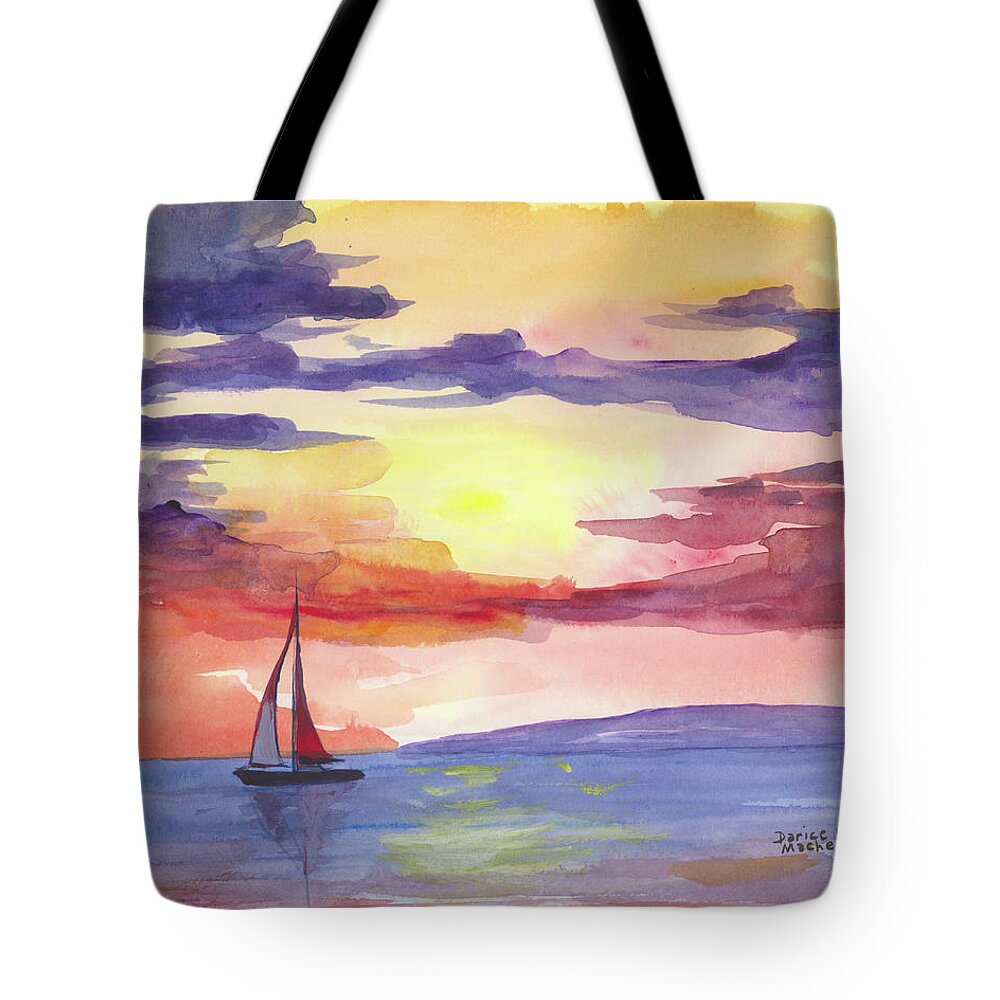 Darice Tote Bag featuring the painting Sailing Into the Sunset by Darice Machel McGuire
