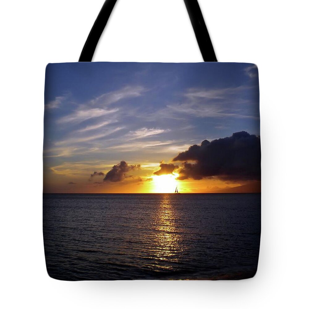 Sunset Tote Bag featuring the photograph Sailing Into the Sunset by Marilyn MacCrakin