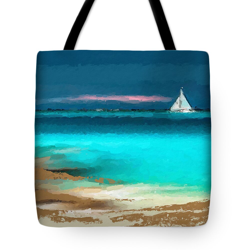 Anthony Fishburne Tote Bag featuring the mixed media Sailing just offshore by Anthony Fishburne