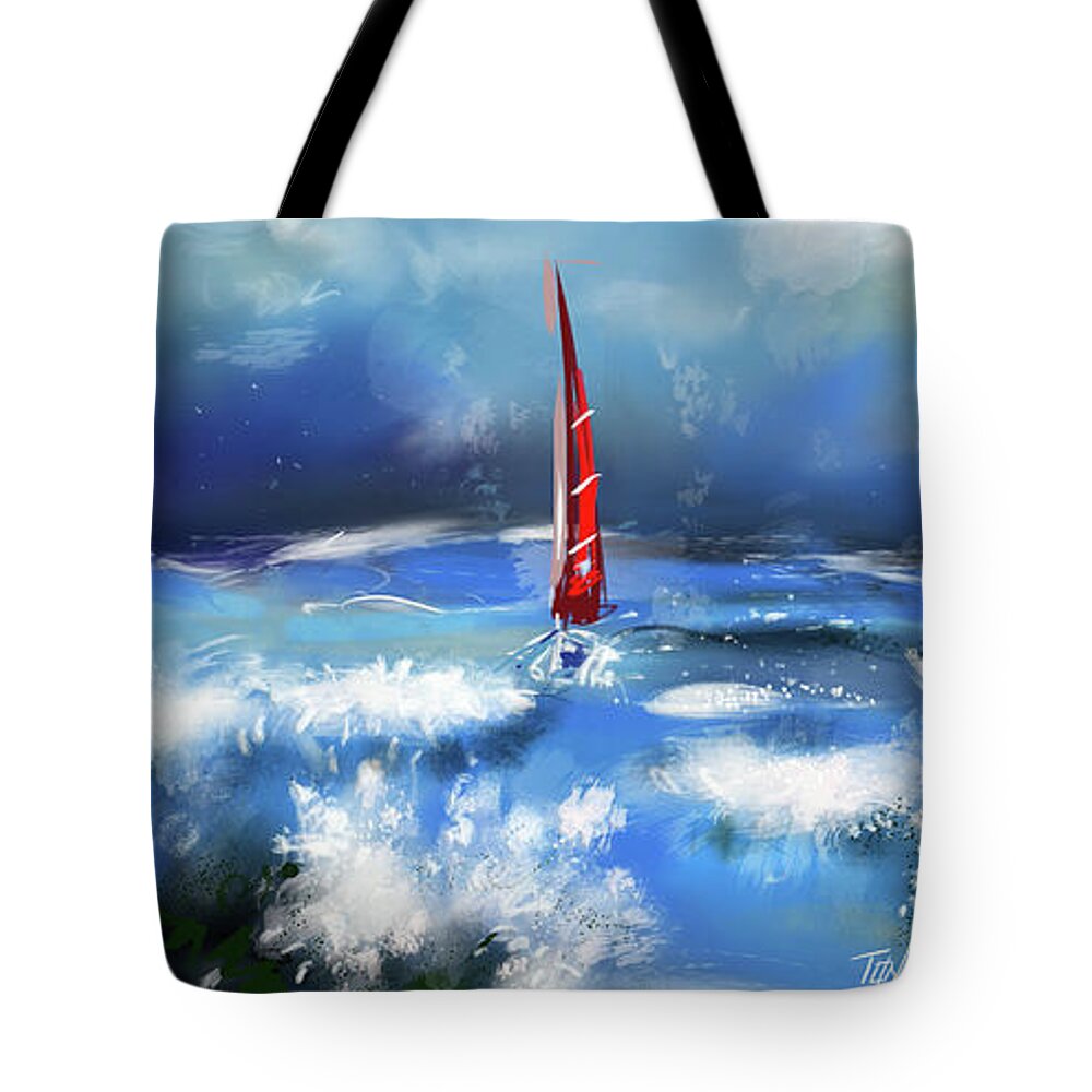 Sailing Tote Bag featuring the digital art Sailing by Mark Tonelli