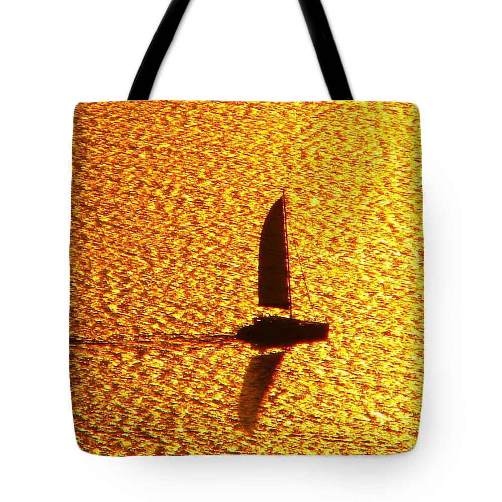 Water Tote Bag featuring the photograph Sailing On Gold by Ana Maria Edulescu